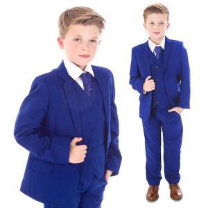 Boys Electric Blue 5 Piece Slim Fit Suit